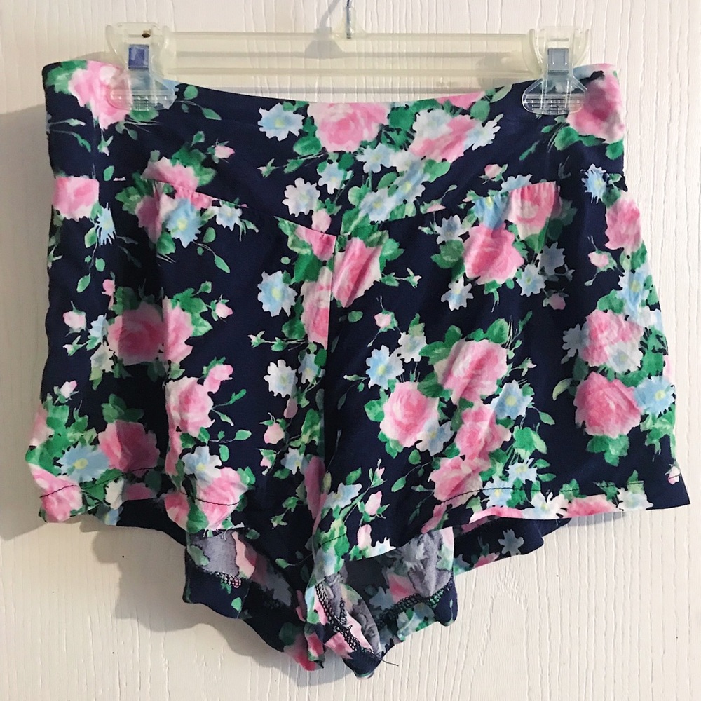 Black Floral Shorts